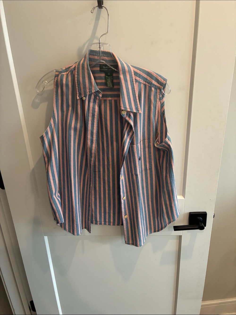 Ralph Lauren Red and Blue Vertical Stripe Sleeveless Button-Down Shirt Size Med